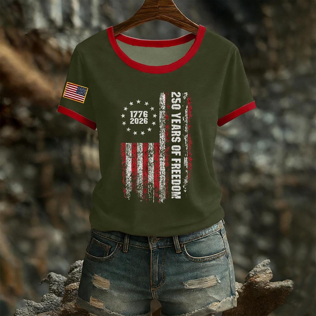 Women's Casual Round Neck Short Sleeve Pullover Printed T-Shirt Top