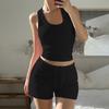 Women's Sleeveless Tank Top and Shorts Set Ribbed Round Neck Casual Two Piece Summer Outfit Suitable for Daily Wear and Light Exercise