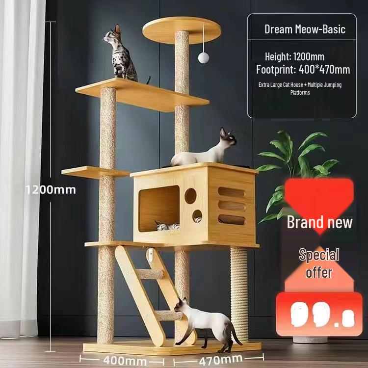 All-Season Space-Saving Cat Tree with Bed, Sisal Posts, Jumping Platform, and Capsule Design