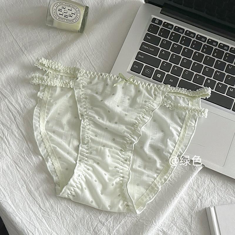 

Женские трусики из хлопка в горошек с высоким разрезом и средней талией L зелёный