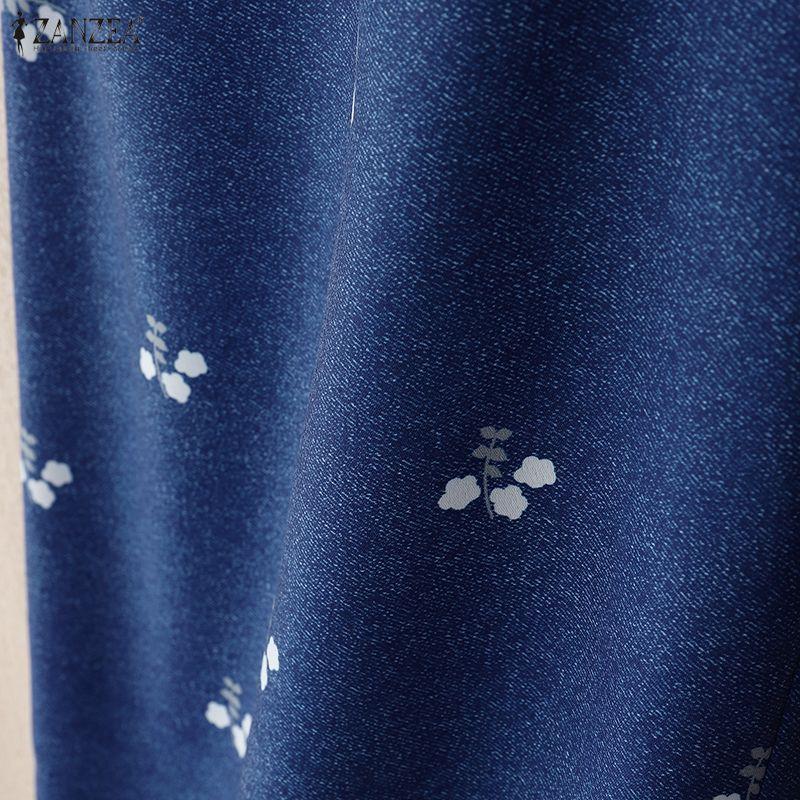 ZANZEA Women Casual Elastic Waist Loose Print Straight Pants