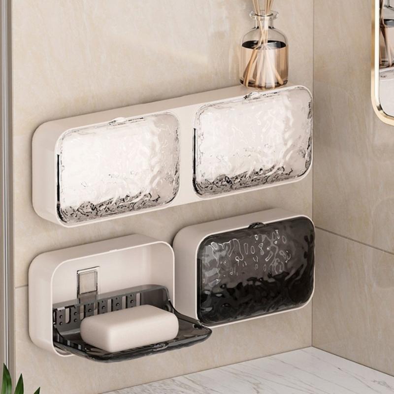 Bathroom Wall Mount Soap Holder Drainage Shelf Organizers Adhesive Mount Soap Dish Bathroom Organizers Soap Holder