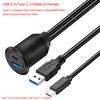 Bochara USB3.0+Type C 3.1 3.0 Male To Female Extension Cable Flush Mount Panel Dashboard  Aluminum Alloy With Indicator