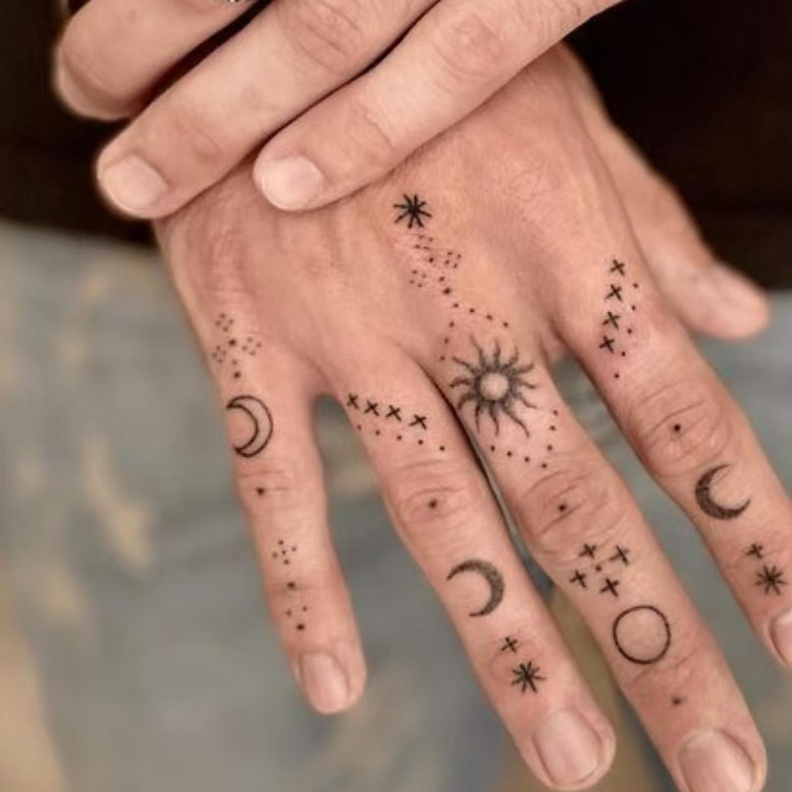 Glow Makeup Unisex Sun And Moon Lines Hand Tattoo Stickers Herbal Semi-Permanent Premium Sense Waterproof Long-Lasting Non-Reflective
