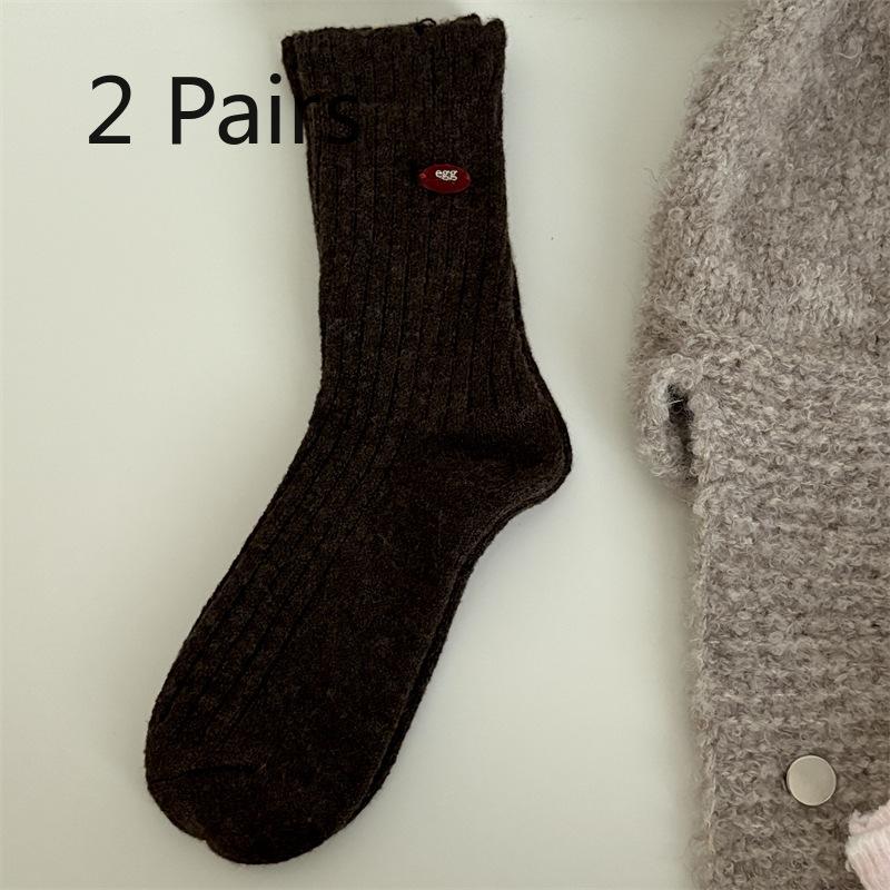 2 Pairs of Velvet Multicolored Button Wool Socks, Mid-calf Socks, Solid Color Thickened Warm and Versatile Pile Socks