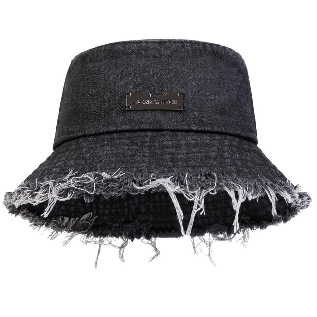 Korean Versatile Fisherman's Hat with Fringed Washed Aged Denim Hat Bucket Cap Outdoor Beach Casual Fisherman's Hat for Women