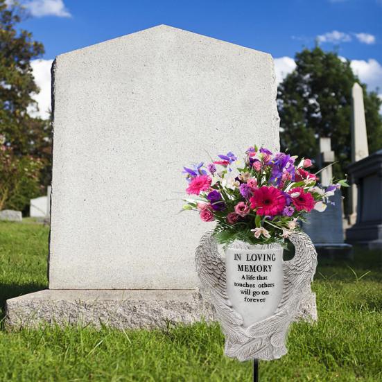 Kirkegårdsvase Englevinge-minnevase med pigg og dreneringshull Harpiksbukett blomsterholder for gravsteindekorasjon