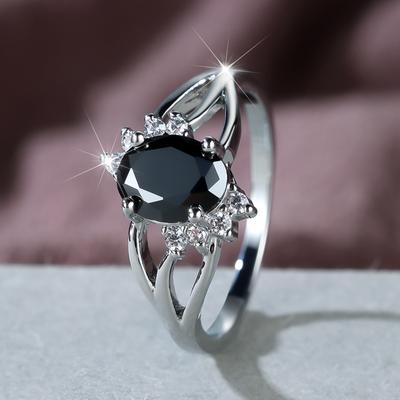 Anéis de cristal oval com corte preto e dourado místico, joias românticas para casamento e noivado, tamanho 6 a 10