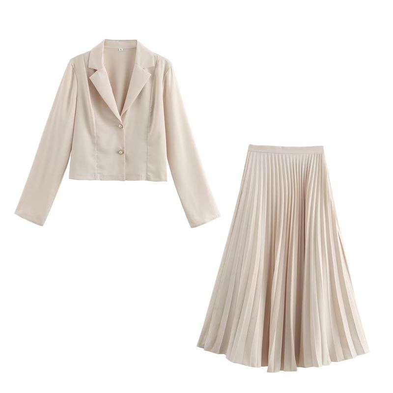 Kaslead New Arrival Women's Fashion Style Fashion Short Suit Outwear Pleated Skirt Suit