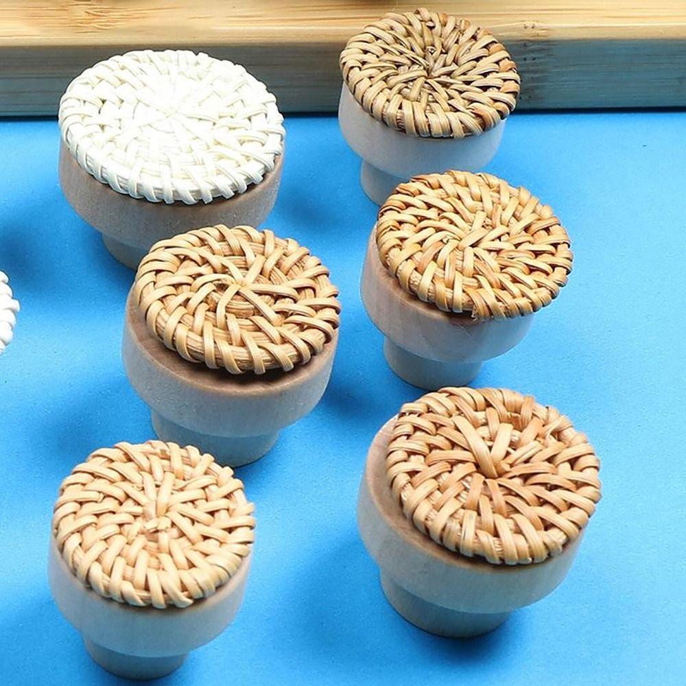 2/4/6/8 Buc. Butoni Rotunzi din Ratan pentru Sertare, Mânere din Lemn Masiv pentru Uși, Accesorii Feronerie Mobilier