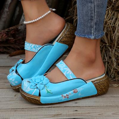 Zapatillas de Plataforma de Moda para Mujer Verano 2024 Nuevas Sandalias Romanas Cómodas para Mujer Flor Antideslizante Cuñas Baotou Zapatillas Diapositivas de Lujo para Mujer