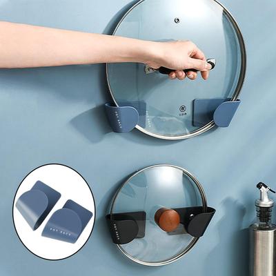 1 Pair of Plastic Pot Lid for Wall Mounting. Self-adhesive Rack Hanging Up Non-punched Pan Lids