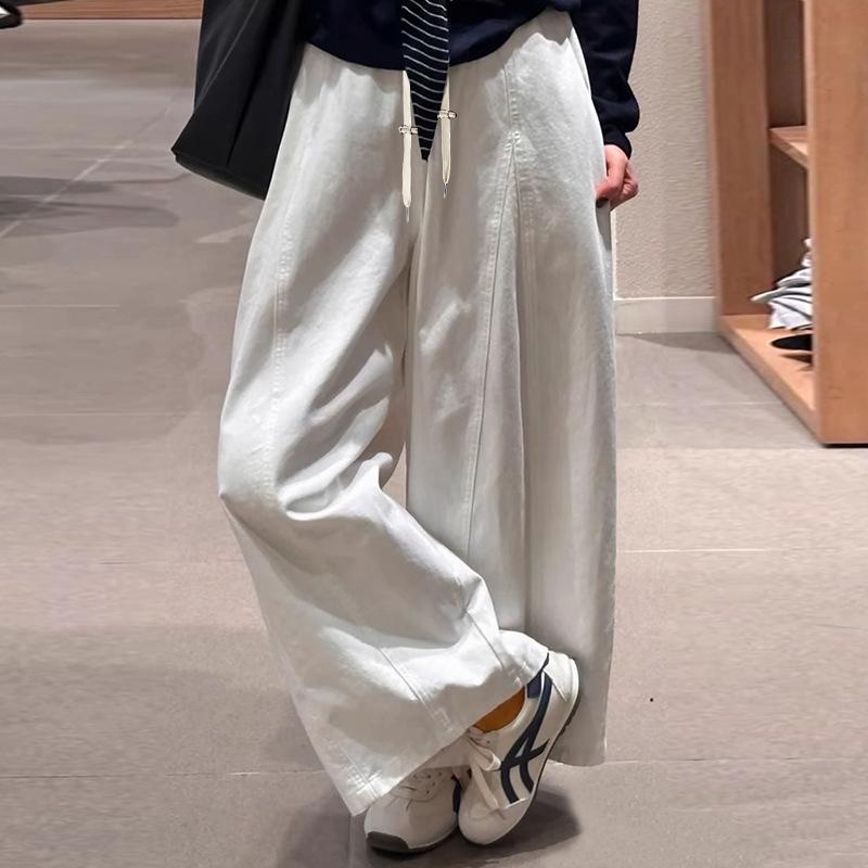 2026 White Maternity Loose Wide-Leg Pants - Korean Style XL