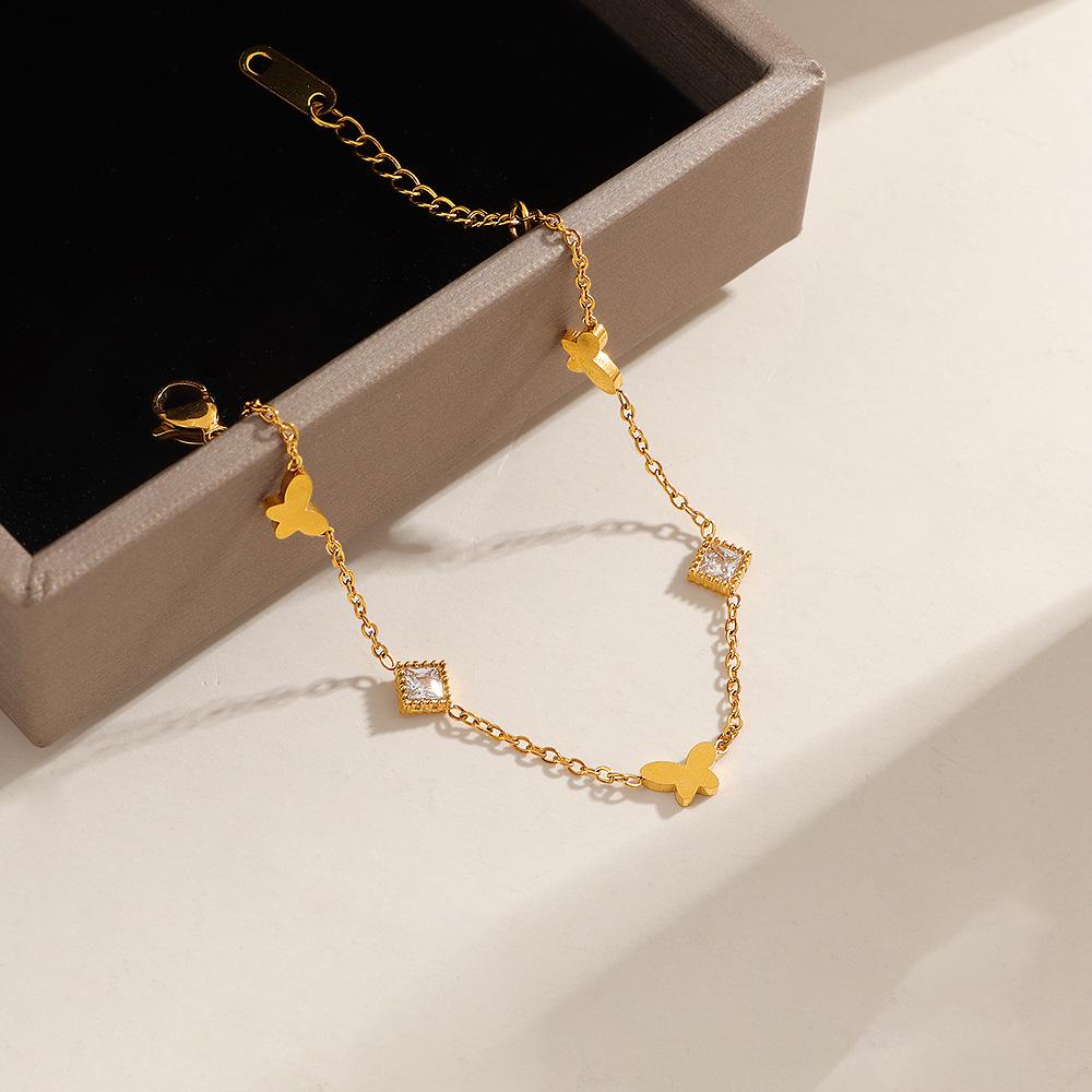 Women's Titanium Steel Rhombus Butterfly Bracelet: Durable, Light Luxury, High-End Design, Simple and Elegant.