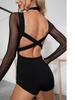 Latin Dance Criss-Cross Back Long Sleeve Leotard with Chest Pad - Women's Style for Southeast Asia, Europe & America.