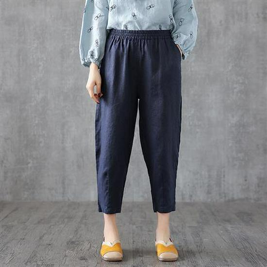 Women's Summer 2025 Cotton-Linen Slim Harem Pants - Korean Style, Loose Fit, Nine-Point Casual Carrot Pants.