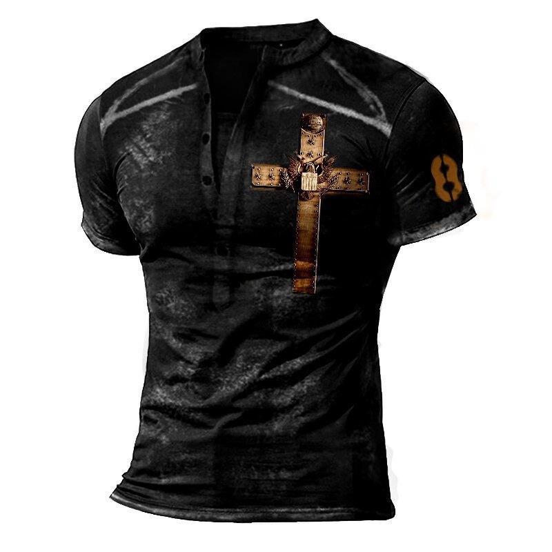 Evropské a americké slim fit plus size tičko bez límečku s potiskem, ležérní s dlouhým rukávem