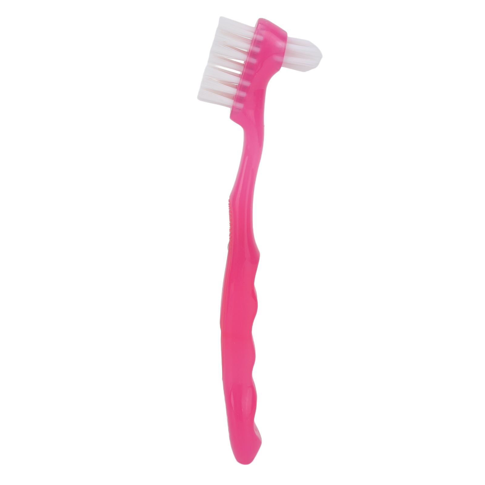 

False Teeth Cleaning Brush Elderly Portable Plaque Dirt Removal Denture Brush Gift for Home Travel Pinkish
