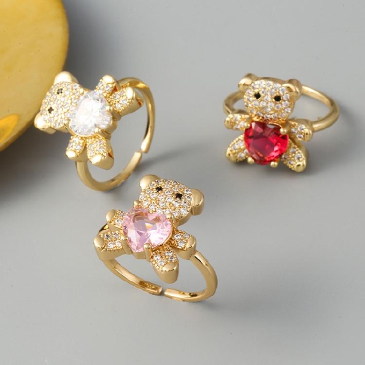 Colored Crystal Heart-shaped Opening Adjustable Ring Handmade Jewelry Party Gift