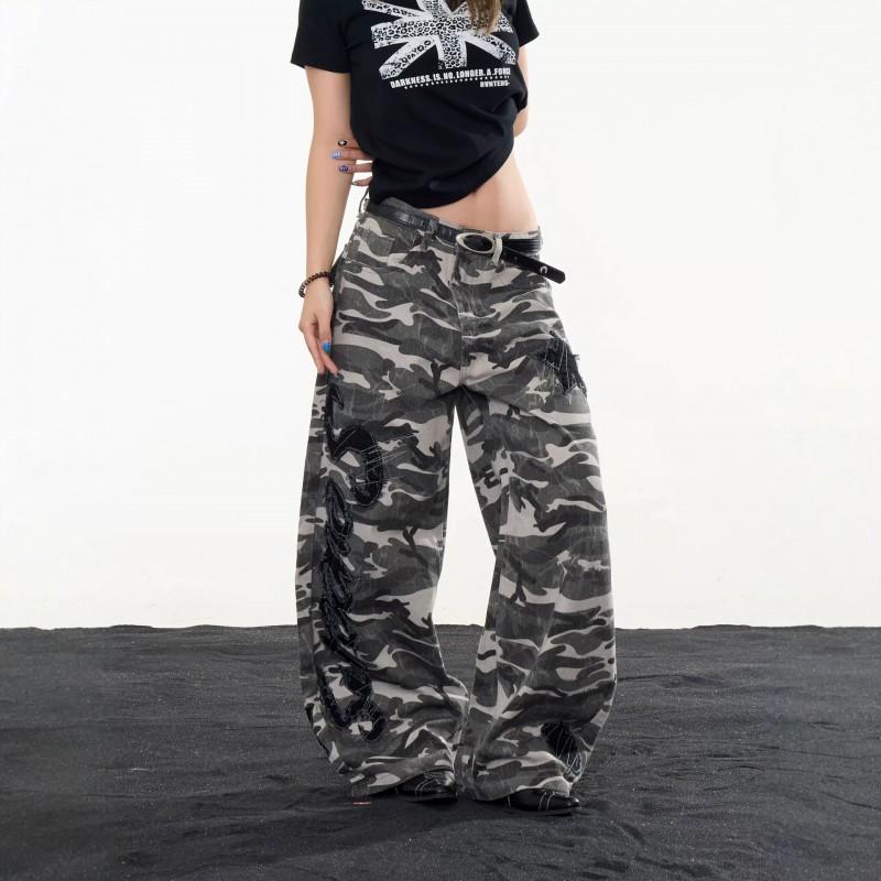 Hip Hop Camo Cargo Jeans 2026 Mid Rise Loose Fit Casual Pants Women