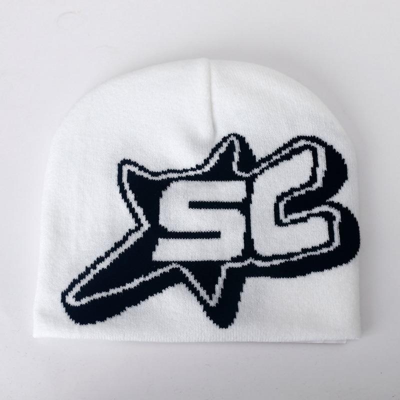Autumn and Winter New SC Five-pointed Star Jacquard Knitted Hat Men's and Women's Fashion Street Cold Hip-hop Hip-hop Pullover Hat