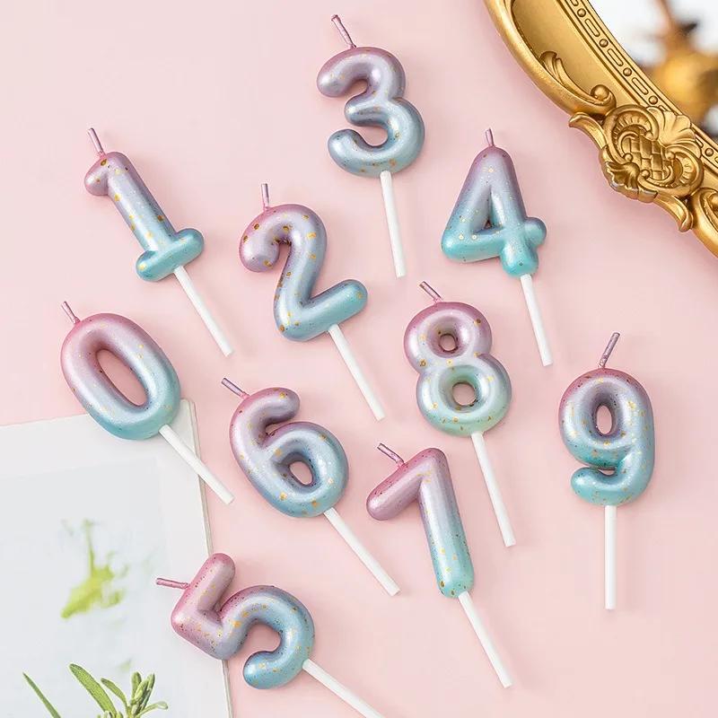 Happy Birthday Cake Decorated Interstellar Digital Colorful Candle Children's Delicate Candy Color 0-9 Number Candle Party Decor