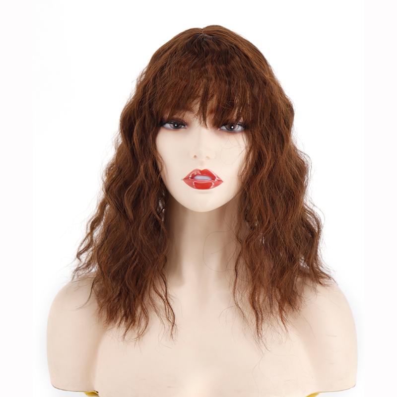 MERISIHAIR Kurze Maiswellen-Haarverlängerungen für Frauen mit Pony, Hochtemperatur-Faser, lockige Perücke, geeignet für den täglichen Gebrauch auf Cosplay-Partys