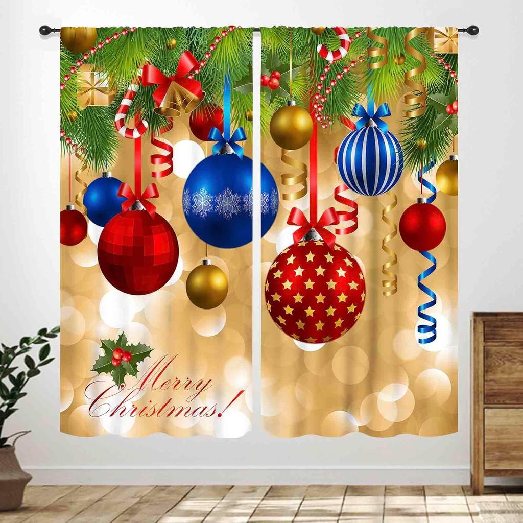 Winter Kitchen Christmas,Christmas Pine Tree Nature Forest Deer Watercolor Cabin Rustic Farmhouse Holiday Window Treatments