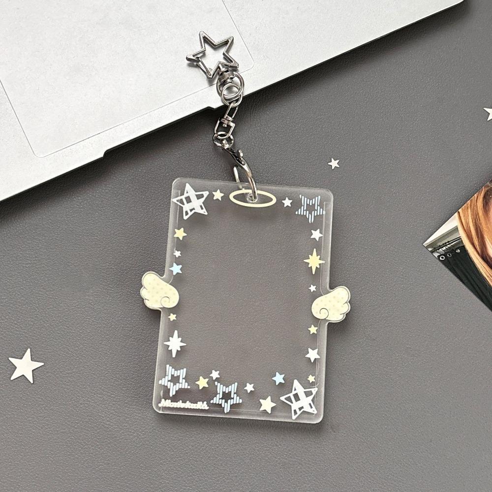 Clear Acrylic Photocard Holder 3 Inch Card Display Colorful Angel Wings Card Holder Bag Pendant Card Protector Bus Card