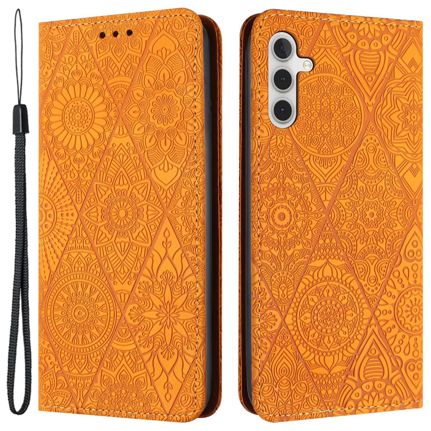 

For Samsung Galaxy A14 4G/5G Imprinted PU Leather Phone Case Wallet Stand Shockproof Cover Yellow