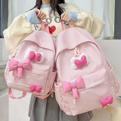 School Bag Autumn New Small Fresh Plaid Primary School Bag Junior High School Cute Girl Contrasting Colors To Reduce the Burden Travel Backpack