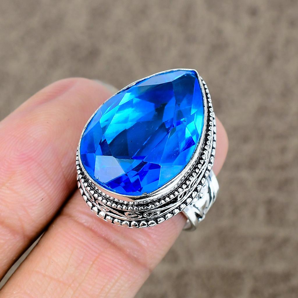 Blue Topaz Genstone Handmade 925 Sterling Silver Jewelry Ring Size 7.5 KKG-467