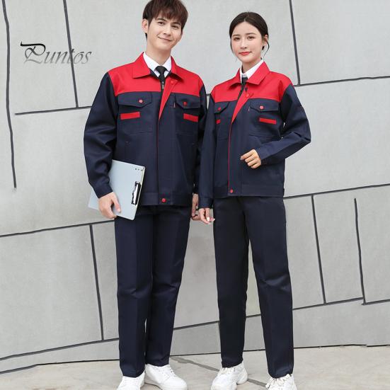 Workwear Suit for Men Women Wear-resistant Worker Clothing Lapel Collar Zipper Long Sleeve Top Pants Work Uniform Set for Repairman Workmen