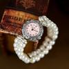 Vintage Double-row Pearl Elastic Strap Watch Kids Arabic Digital Dial Ladies Fashion Students Quartz Watches Girls Wristwatch