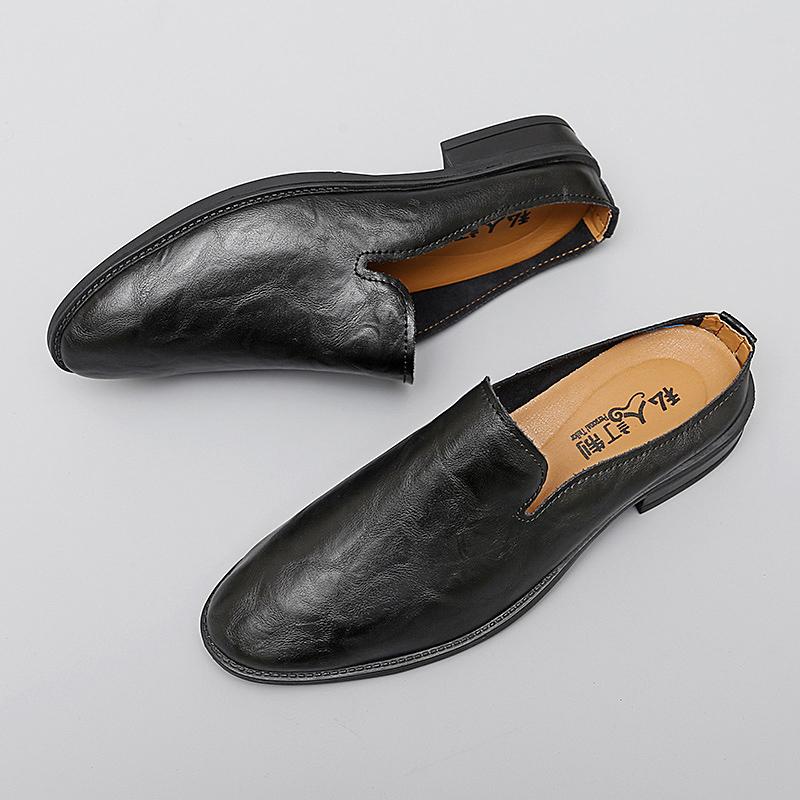 2026 Summer Mules Men Half Shoes For Man Slippers Hollow Out Leather Mens Casual Shoes Backless Loafers Male Slides Flat Sandals
