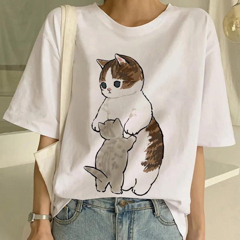 Summer New Cute Cat Funny Cartoon T-shirt Harajuku Graphic Ulzzang Tshirt 90s Print T Shirt  Fashion Aesthetic Ladies Tee shirt