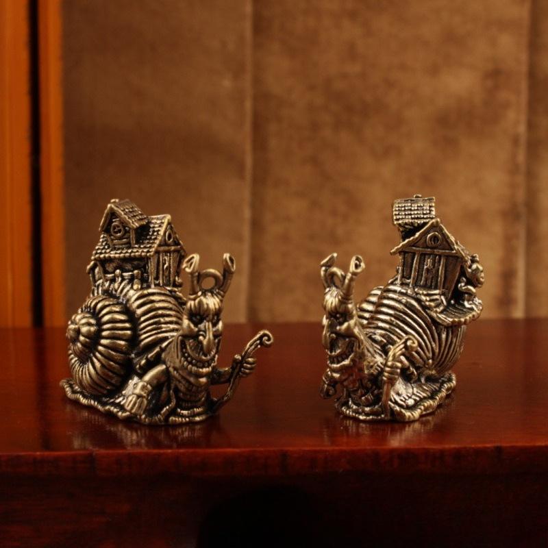 Small Ornaments Tea Pet Ceremony Copper Simulation Animal Figurines Miniatures Toys Hip Hop Exaggerate Solid Brass Snail House