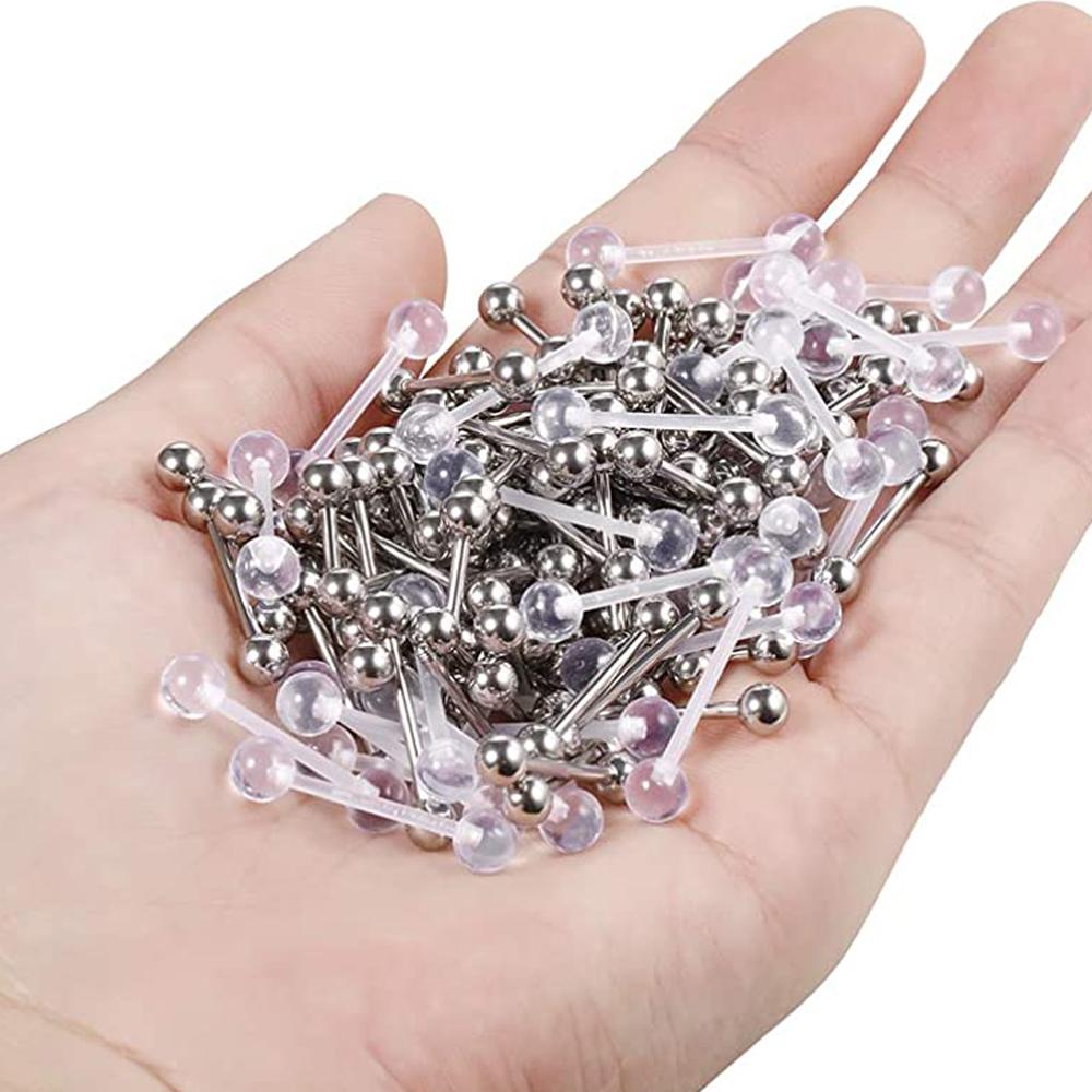 10PCS Random Colors Bioflex Nipple Barbell 16mm Acrylic Ball Tongue Rings Nipple Ring Retainer 14G Flexible Tongue Piercing Bar
