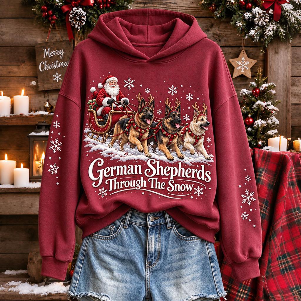 Women's Casual Hooded Sweatshirt with Christmas Letter A Print for Holiday and Everyday Wear