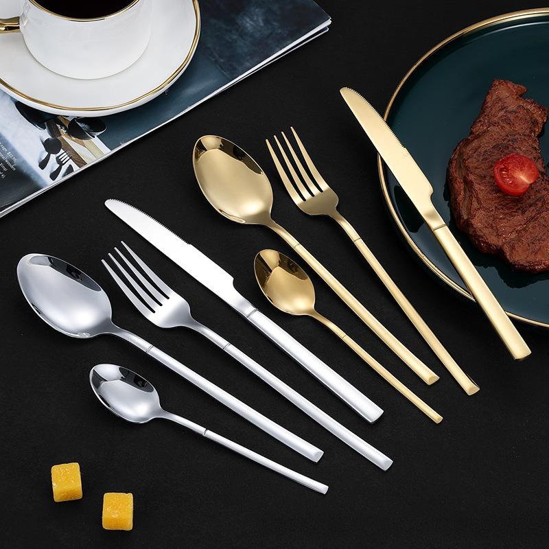 Stainless steel tableware, Knight series set, 24 piece Western style steak knife, fork, spoon set, gift box light luxury
