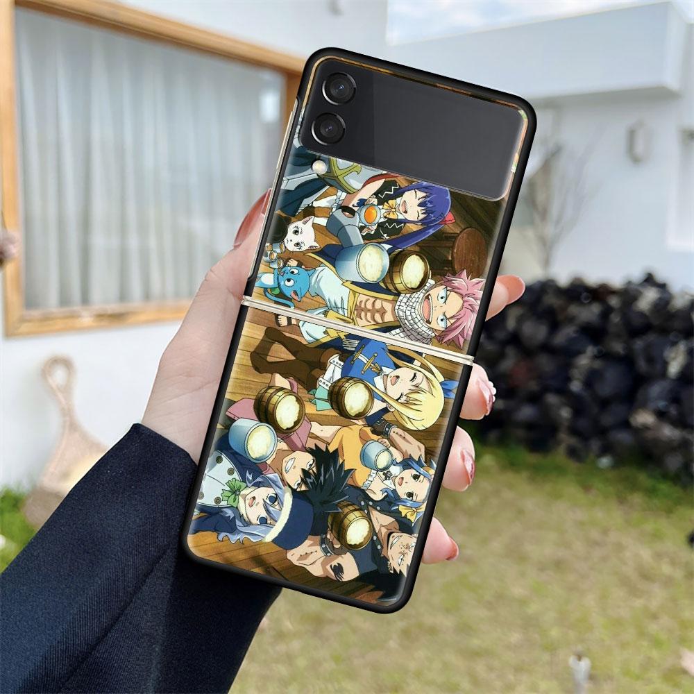 Luxus tok Samsung Galaxy Z Flip 4 3 5G-hez, fekete PC kemény telefontok, divatos hátlap, ZFlip Funda, FAIRY TAIL, anime, kagylózsák