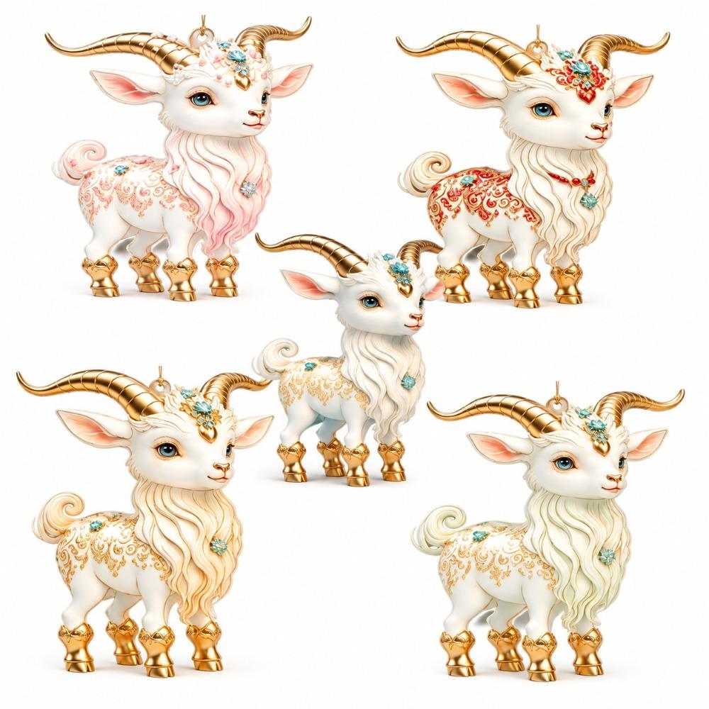 2D Flat Goat Hanging Ornament Set Shining Artificial Rhinestone Animal Hanging Decoration Simulation Acrylic Keychain