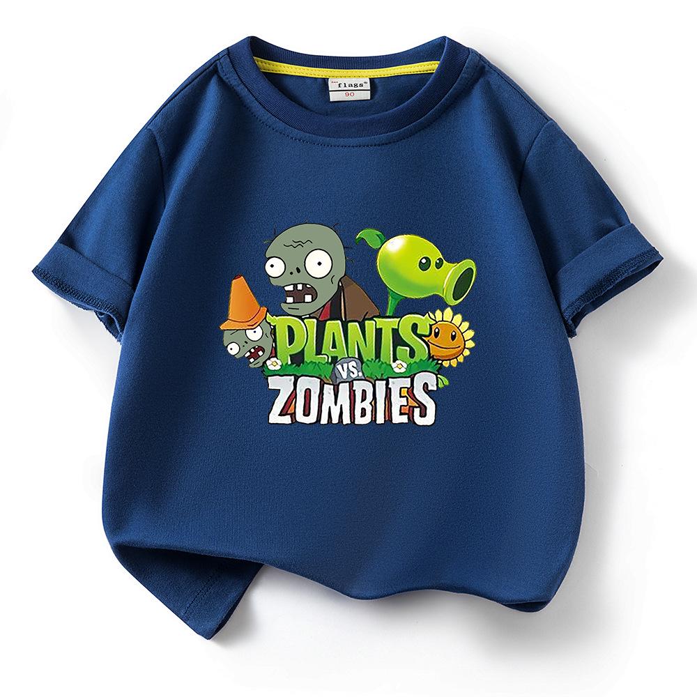 Plants Vs. Zombies Kids' Pure Cotton T-Shirt - Boys and Girls Summer Short Sleeve Loose Breathable Top