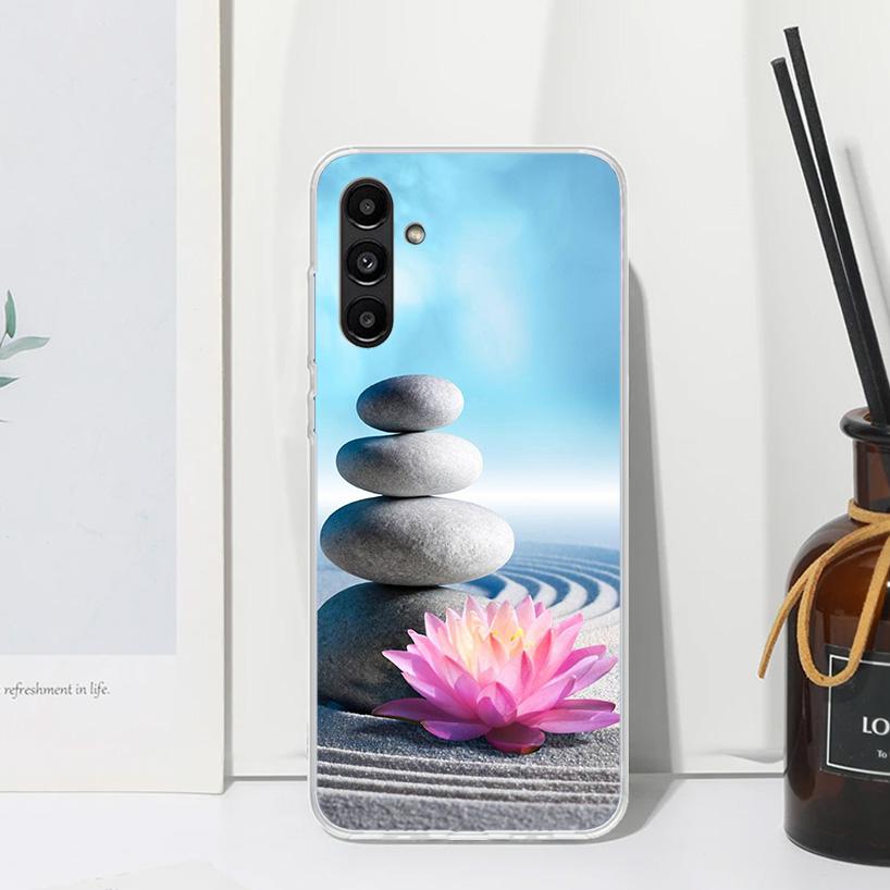 Lotus Blue White Flowers Phone Case For Samsung Galaxy A17 A37 A57 A16 A26 A36 A56 A15 A25 A35 A55 A14 A24 A34 A54 A13 A23 A33 A