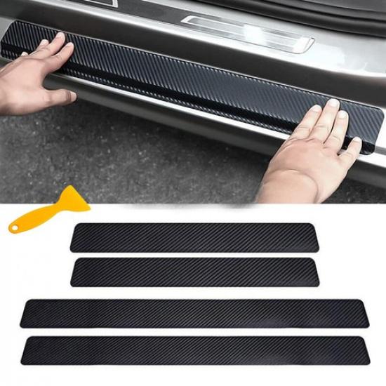 4pcs Carbon Fiber Car Door Plate Sill Scuff Cover Anti Scratch Sticker Protector