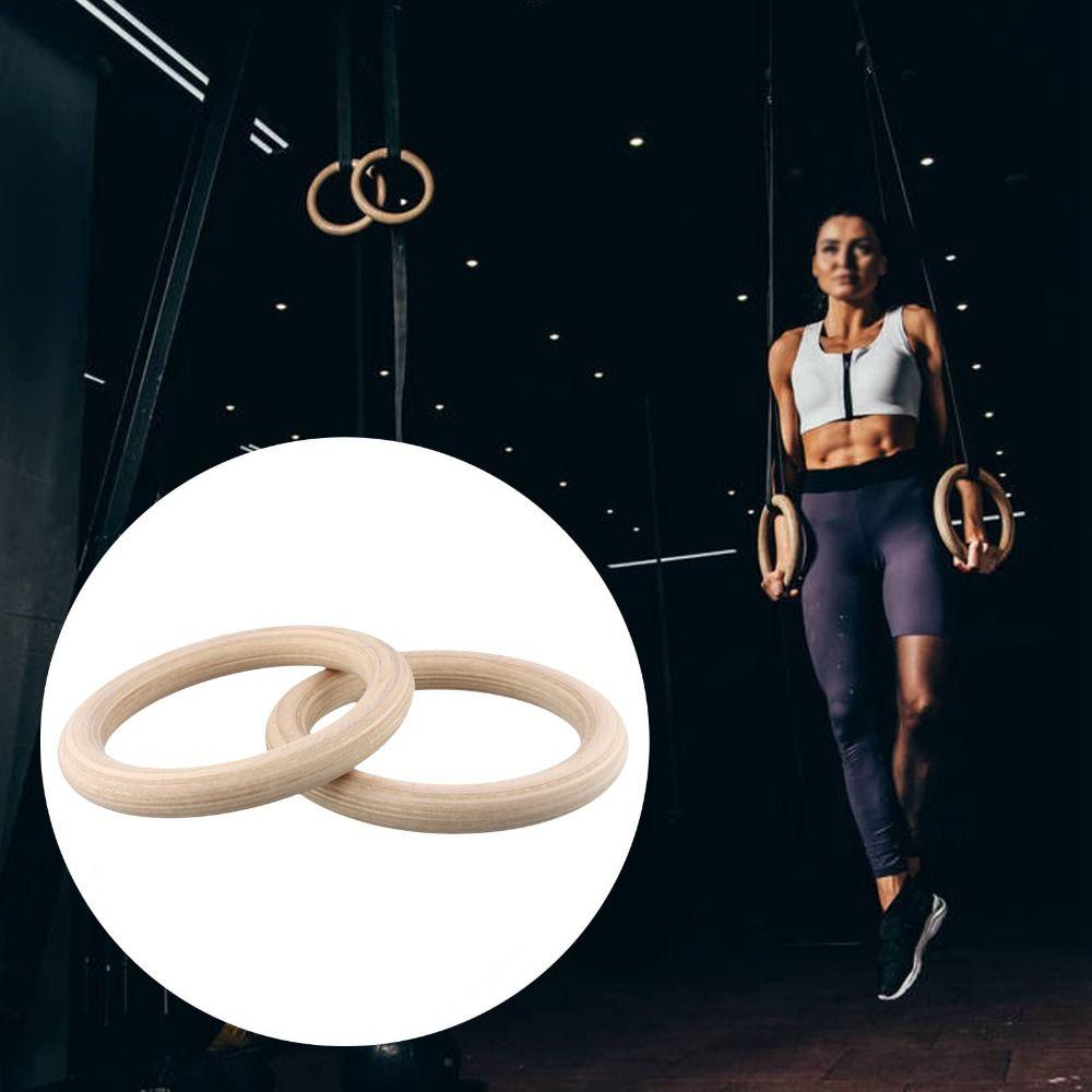 2Pcs Non-Slip Fitness Hoop Solid Wood Pull Up Workout Rings Gym Hanging Rings Home Gym
