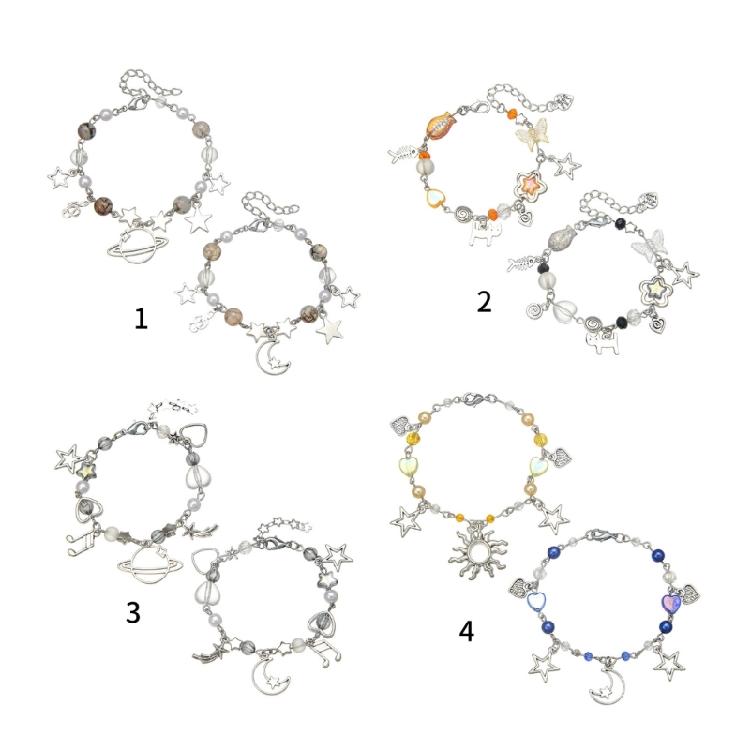 1 Pair Friendship Bracelet Beaded Bracelet Moon Sun Jewelry Alloy Texture Adjustable Beaded Bracelet for Daily and Party