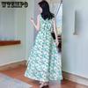 WTEMPO Damen Sommer Neckholder Kleid Meerurlaub Print Strandkleid Böhmisches Kleid Lockeres Temperament Blumenkleid Feenkleid