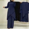 Women Solid Long Sleeve Irregular Tunic Wide Leg Pants Two Piece Set Shiny Trim Modest Muslim Outfit Middle East Southeast Asia Spring Casual Suit