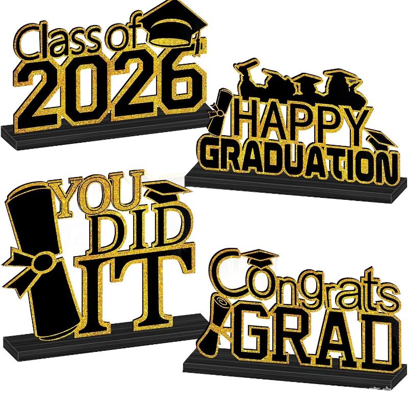 

Grad 2026 Tabletop Decor Black & Gold Graduation Sign With Cap 2026 Graduation Perfect Gift For Graduates A2